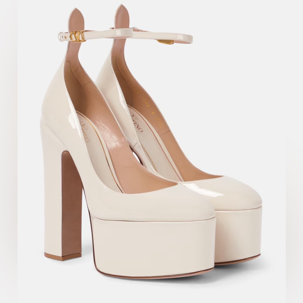 ❌SOLD❌NWT Valentino Tan-Go Ivory Patent Leather Platform Pumps 55/155mm-
